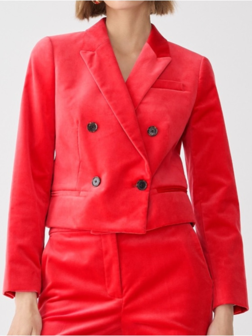 J.Crew Cropped double-breasted blazer in stretch velvet Festival Red 4